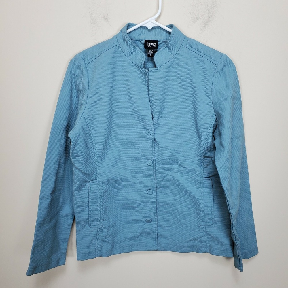 Eileen Fisher Button Up Jacket Light Blue Women's Small S Cotton Spandex LS
